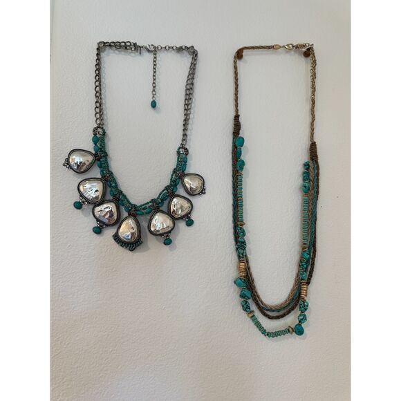 Chico’s Bundle of 2 Boho Cowgirl Western Turquoise Beaded Statement Necklaces - Picture 1 of 7
